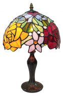 83100-Rose Stained Glass Lamp with Satin Bronze Finish Base