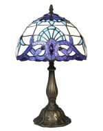 83104-Blue Stained Glass Lamp with Satin Bronze Finish Base