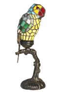 83188-Blue Parrot Stained Glass Lamp with Satin Bronze Finish Base