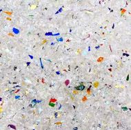 DF522-CBS Float Glass Dich. Frit Flakes Rainbow Clear Med. 82 COE. Can be used with plain window glass