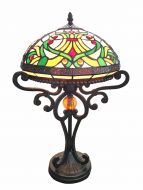 83140-Cordelia Stained Glass Lamp with Satin Bronze Finish Base