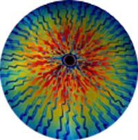 DC915C-CBS Dichroic Candy Apple Red Target Rainbow On Black Voltage 4"x4.75" - 90 COE