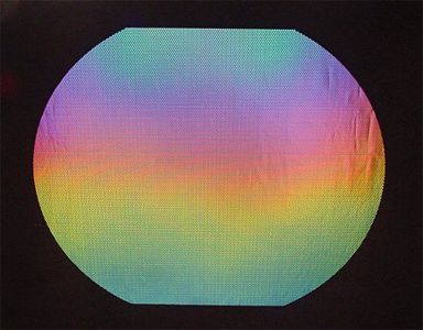 DC907C-CBS Thin Dichroic Rainbow 1 On Black Dot 4"x4.75" - 90 COE